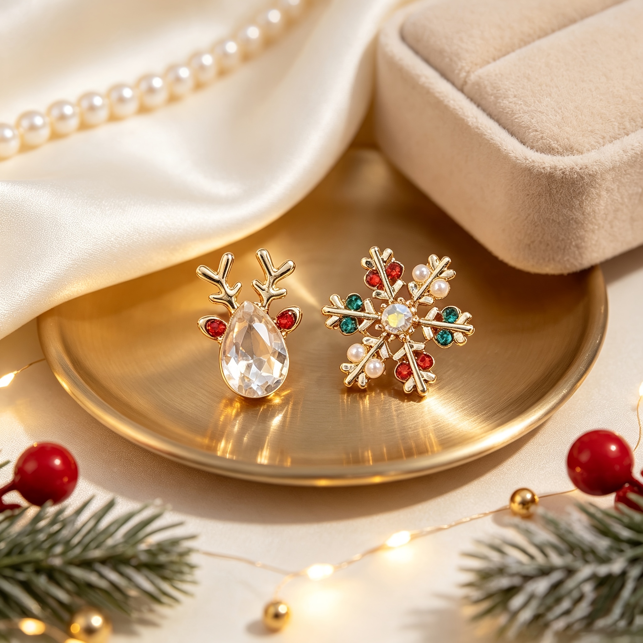 Women's Deer Head with Snowflake Stud Earrings